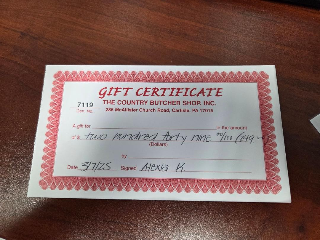 $249 Country Butcher Gift Card
