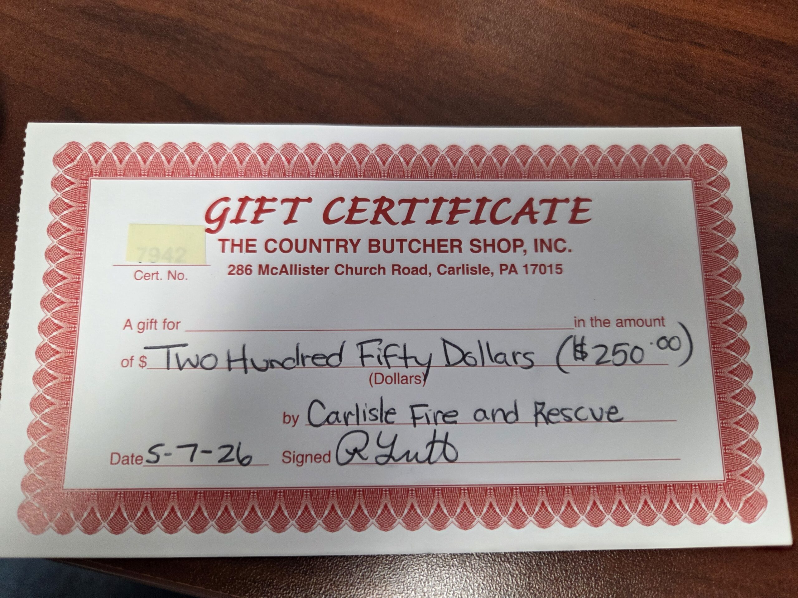 $250 Country Butcher Gift Card
